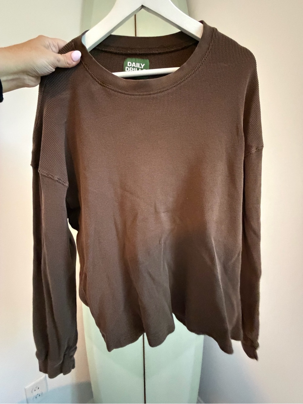 Daily Drills Chocolate Cocoa Brown Ribbed Thermal Long Sleeve Top